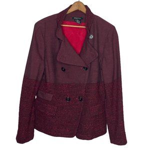 Etcetera Size 14 Red Tweed Wool Blend Designer Double Breasted‎ Blazer Jacket